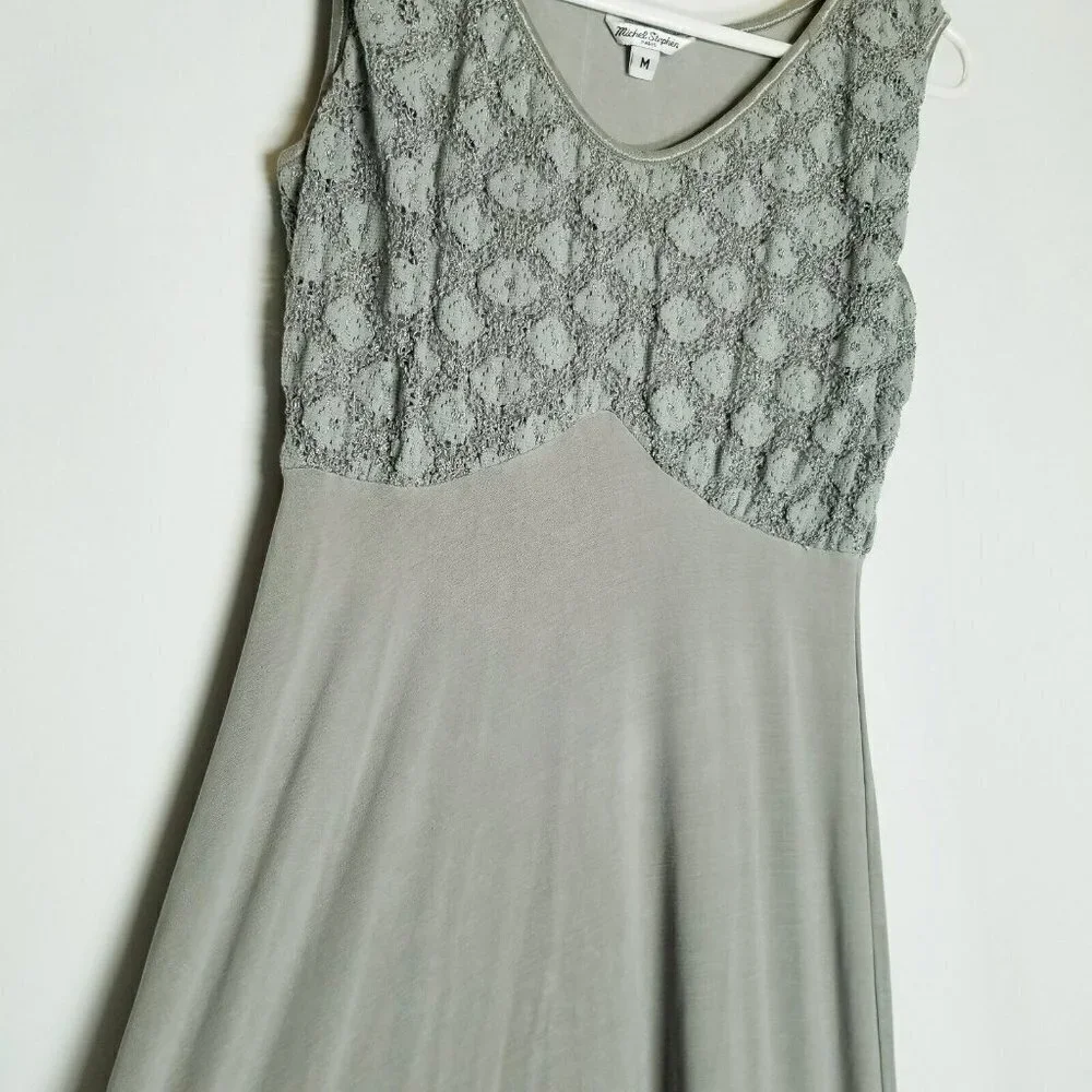 Michel Stephen Via Moda long grey gray‎ maxi dress stretchy lace sleeveless M
